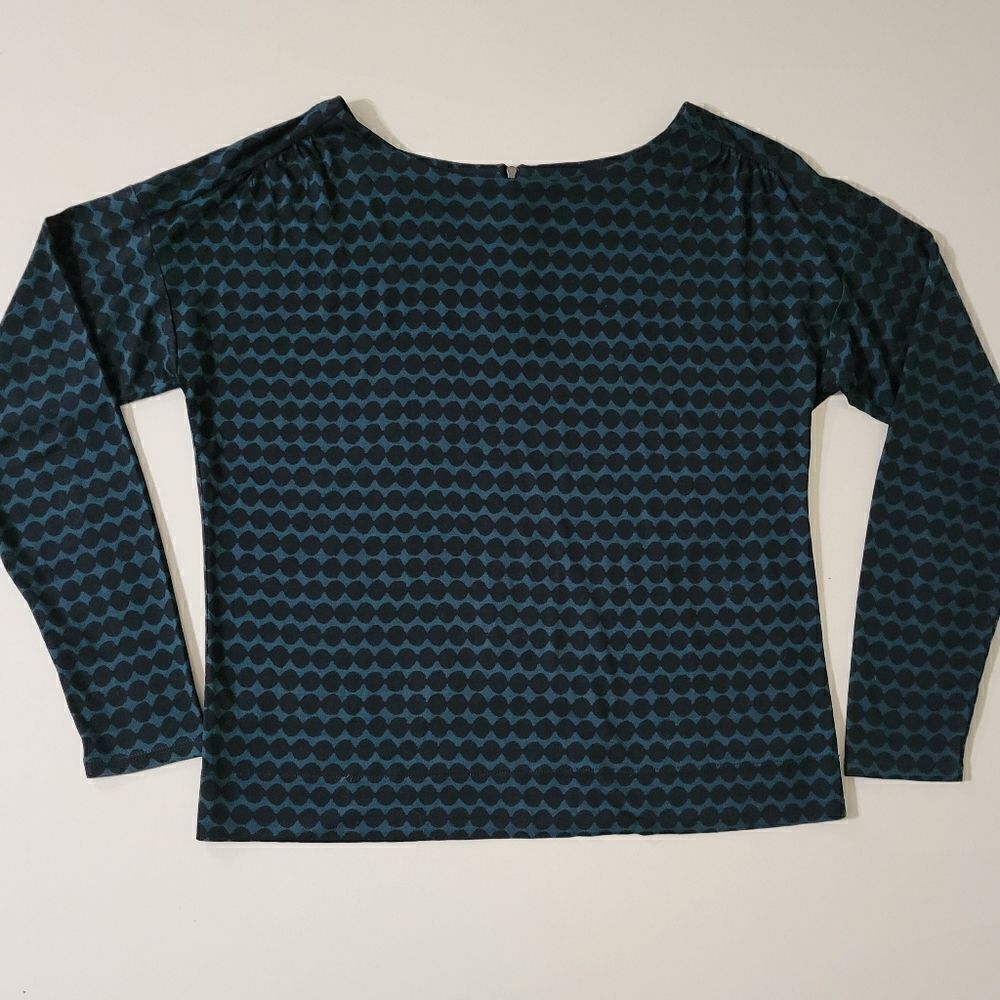 Loft Women's Teal with Black Dots Long Sleeve Top